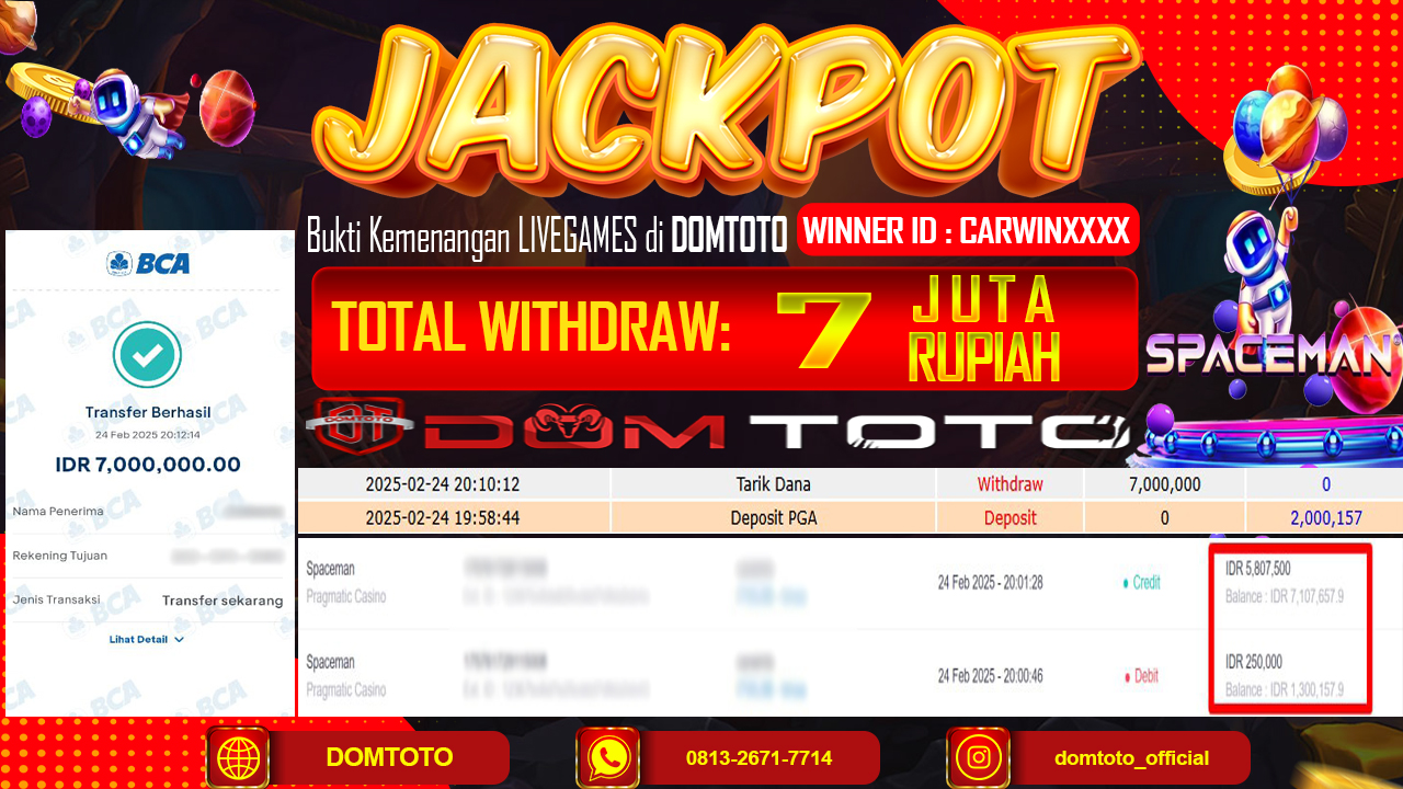 JACKPOT LIVEGAMES SPACEMAN 24 FEBRUARI 2025